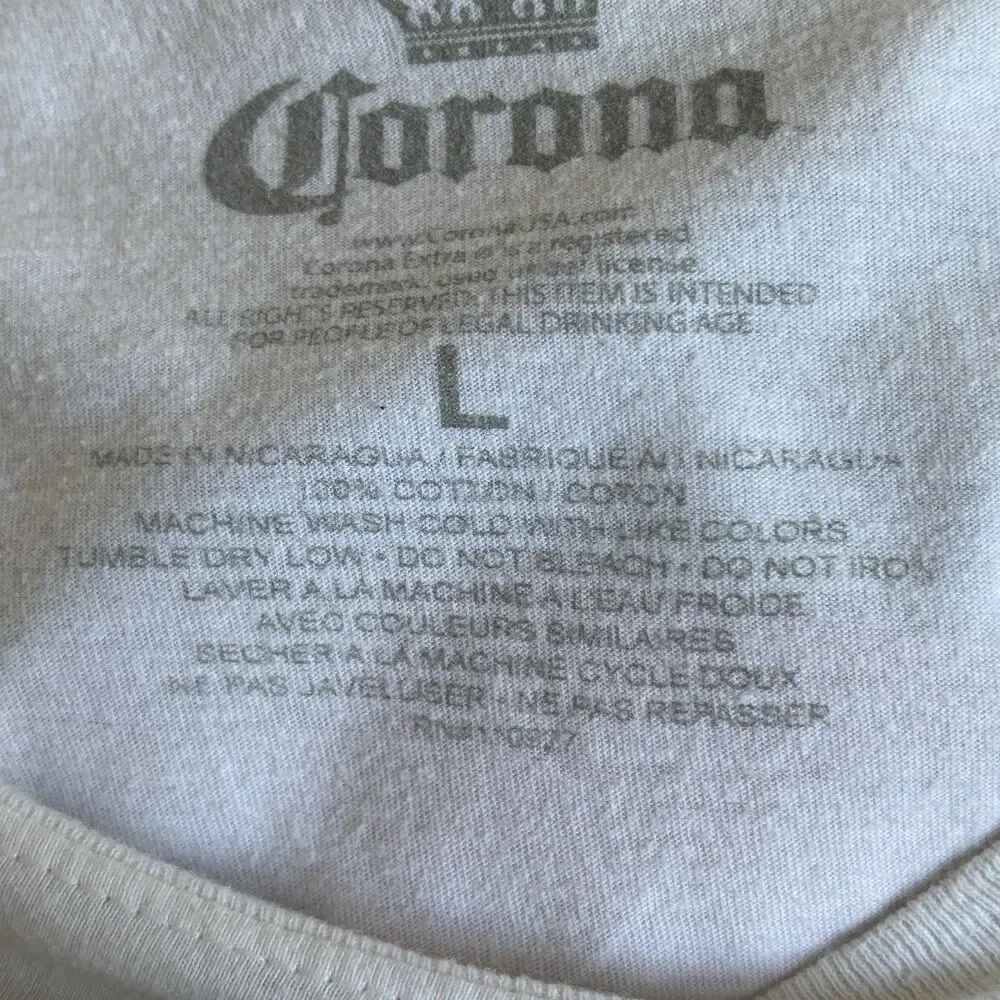 Corona Mens White Shirt Size L Short Sleeve Beer Beach‎ Logo Travel Outdoors USA